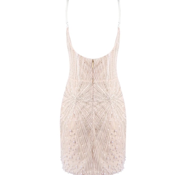 Elegant Pearl-Embellished Mini Dress - Picture 2 of 6